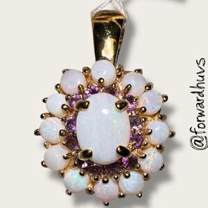 Gold Tone Pendant – Opal Center with Purple & White Accents